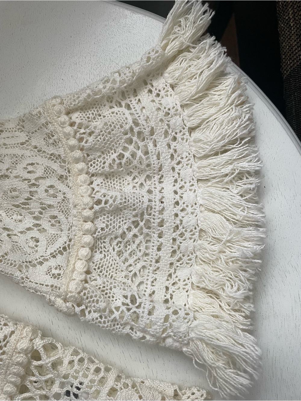 NANETTE LEPORE VTG Ivory Crochet LACE FRINGE Bell Sleeve BOHO Jacket Top RARE! - Picture 3 of 9